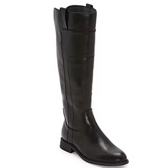 NEW FRYE AND CO GIOVANNA BLACK Stacked  Riding Boots 5 1/2 M - Picture 1 of 4